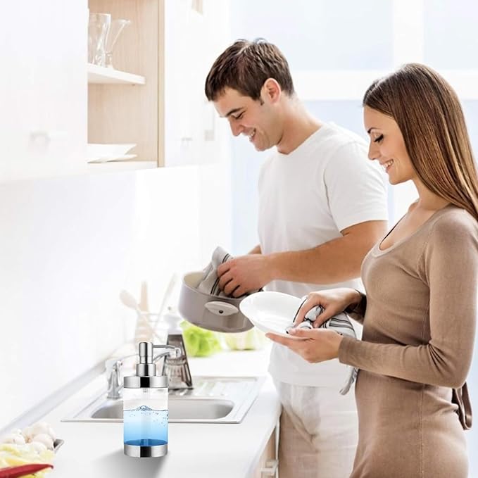 Dish Soap Dispenser Stainless Steel Case Acrylic Liner Hand Pump Dispenser - Image 5