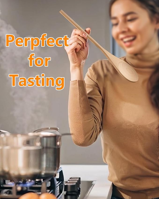 MORGLES 5 Pcs Wooden Spoons for Cooking, 12 Inches Long Handle Spoons for Mixing - Image 4
