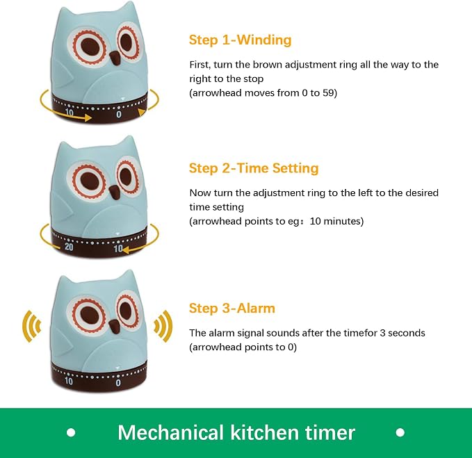 Mechanical Kitchen Timer, Cute Wind Up 60-Minute Manual Countdown - Image 3
