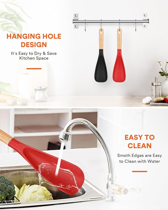 Cooking Spoon for Nonstick Cookwares, Wood Handle Spoon for Mixing, and Scrape - Image 7