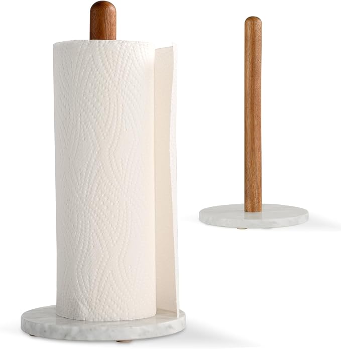Acacia Wood & Marble Paper Towel Holder – Freestanding Paper Towel Holder by E-ROOMTREND