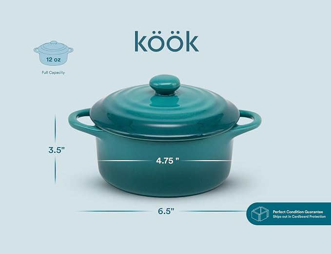 Kook Ceramic Mini Cocotte Set, Small Casserole Dishes - Image 7