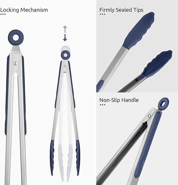600ºF Heat Resistant Kitchen Tongs: U-Taste 9+12 inch Silicone Cooking Tong Set - Image 6