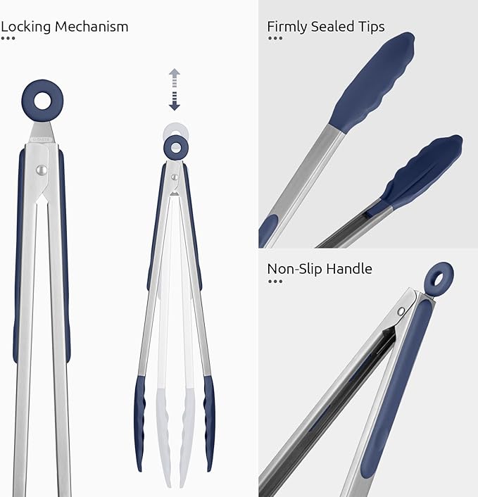 600ºF Heat Resistant Kitchen Tongs: U-Taste 7/9/12 inch Silicone Cooking Tong - Image 6