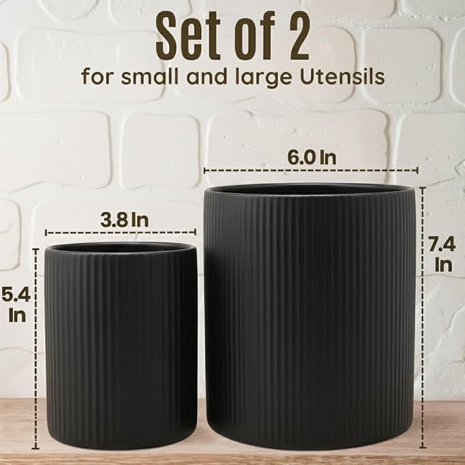 2 Pack Ceramic Utensil Holder, 7.3"+5.4" Large kitchen utensils holder - Image 3