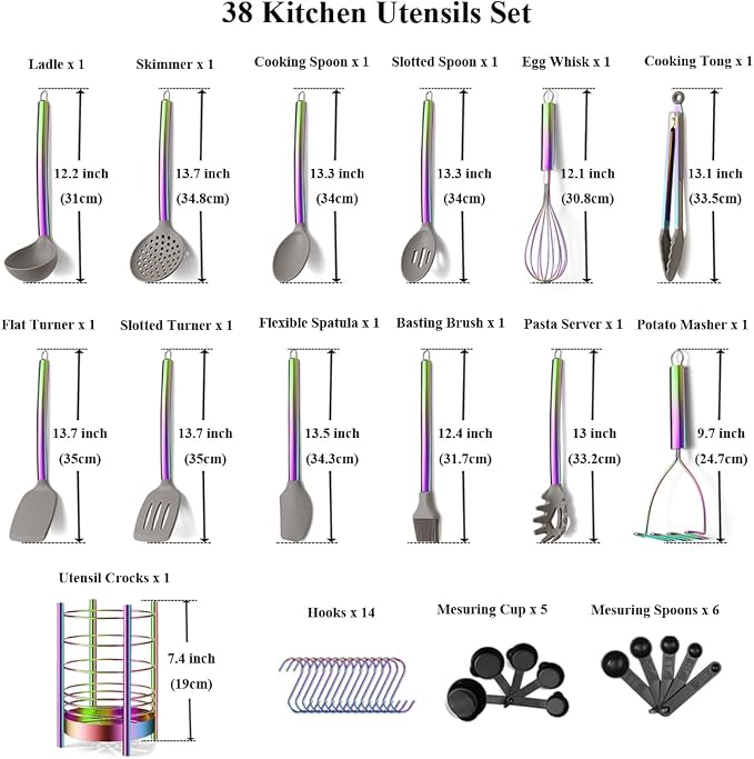 38 Piece Silicone kitchen Cooking Utensils Set - Image 2