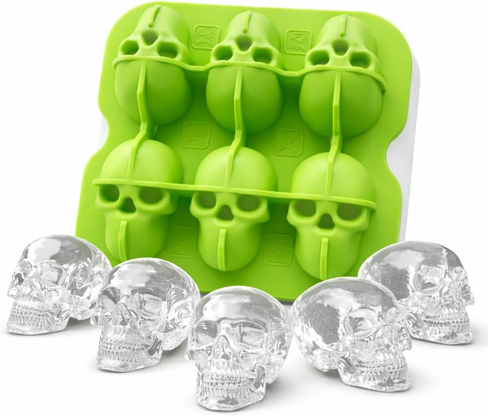 Skull Ice Cube Mold, 6-Cavity Silicone Ice Tray by DakGagMah