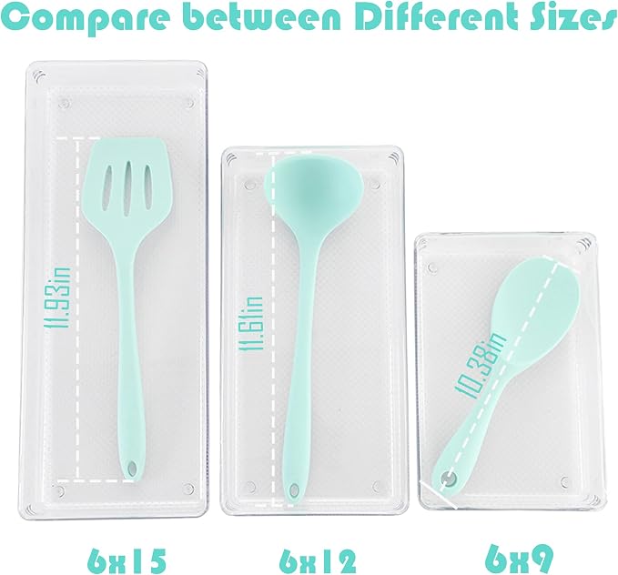 3 Pack Large Clear Plastic Drawer Organizer Tray Cutlery Utensil Makeups Drawer - Image 5