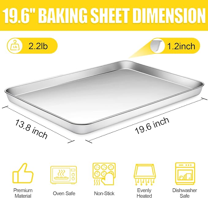 Terlulu Baking Sheet, Cookie Sheet, Stainless Steel Baking Pan, 2 Piece-19.6''x - Image 2