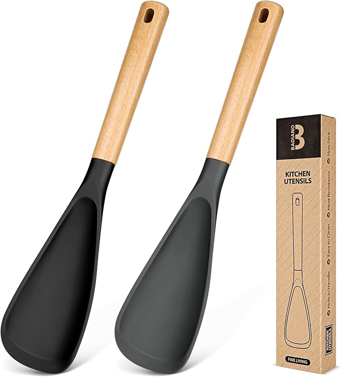 Cooking Spoon for Nonstick Cookwares, Wood Handle Spoon for Mixing, and Scrape by BADIANO