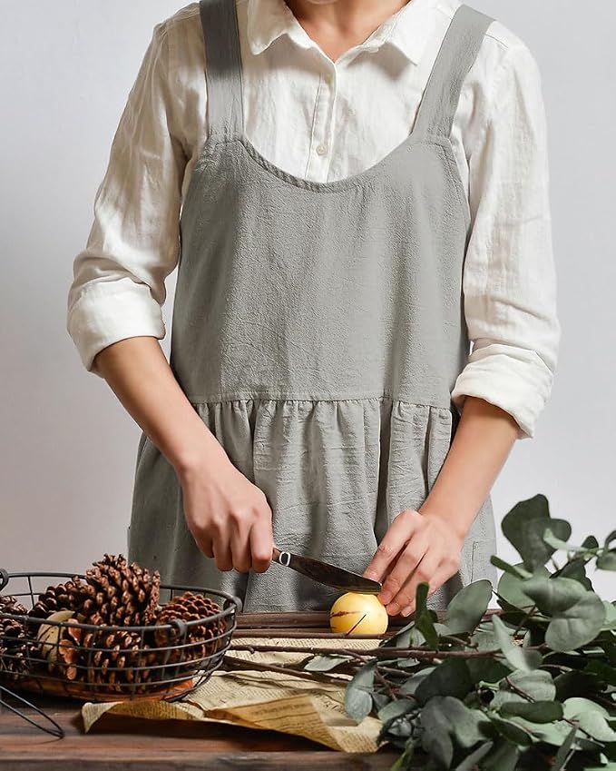 Uaussi Cotton Linen Apron Cross Back Work Apron - Image 6
