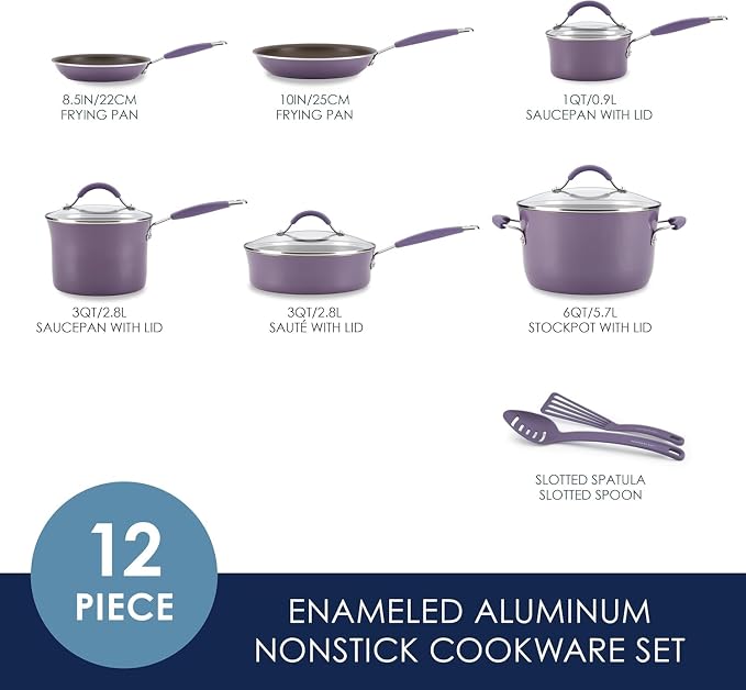 Rachael Ray Cucina Nonstick Cookware Pots and Pans Set, 12 Piece, Lavender - Image 2