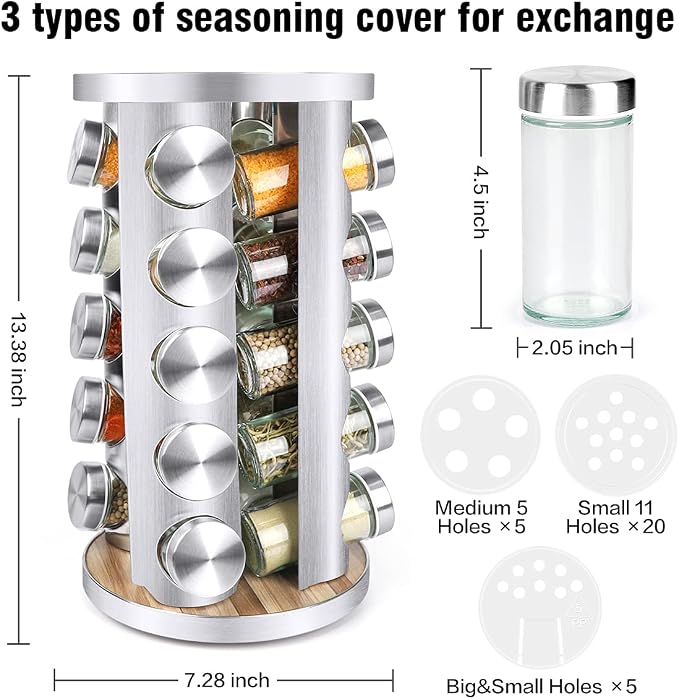 Spice Rack Organizer with Jars for Cabinet Revolving/Rotating Seasoning - Image 2