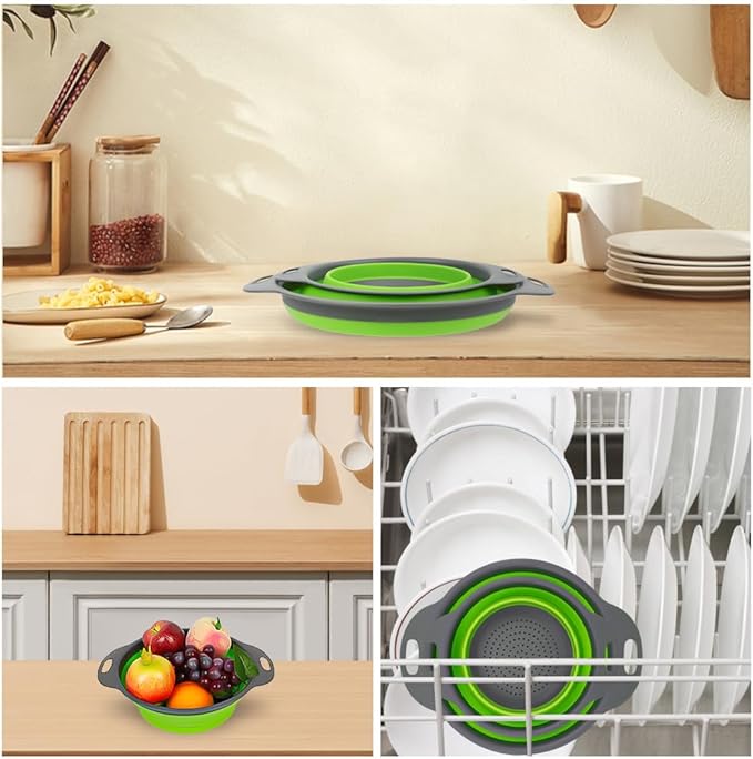AUAUY 2 Pack Collapsible Colander Set, Round Silicone Folding Collapsible - Image 8