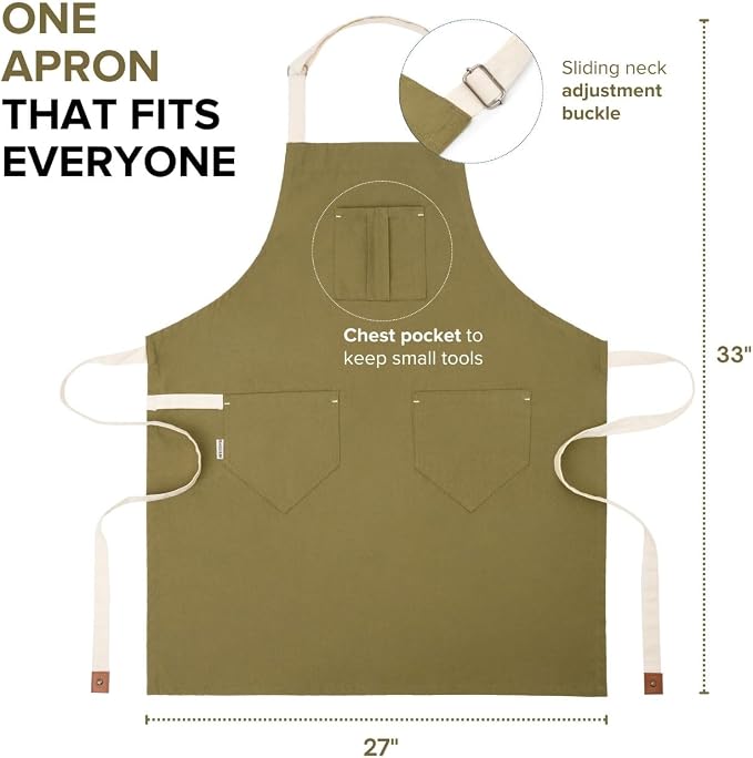 Cotton Canvas Apron for Women & Men – Adjustable Neck Strap & Waist Ties - Image 3