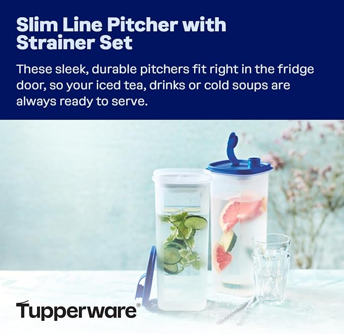 Tupperware Slim Line 2-Pitcher Set in Blue, Dishwasher Safe and BPA Free - Image 2