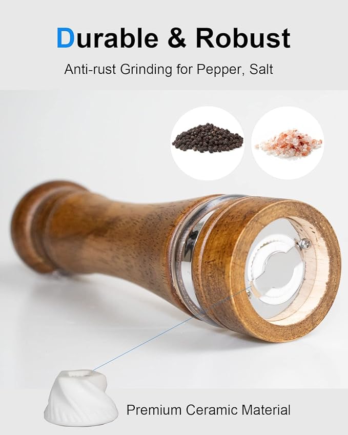 Pepper Grinder Salt Grinder Wooden Pepper Mill Grinder w/Adjustable Coarse - Image 3