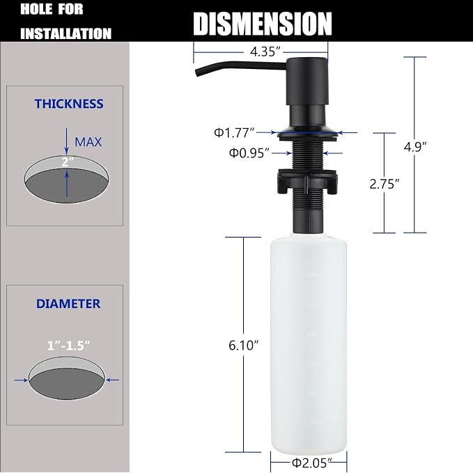 Soap Dispenser for Kitchen Sink Matte Black, Lotion Dispenser for Kitchen Sink - Image 6