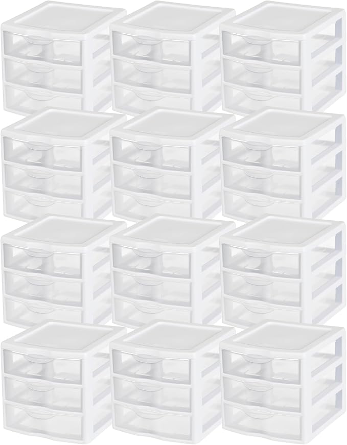 Sterilite 12-Pack Clearview 3-Drawer Cart, Small Plastic Storage Organizer by Sterilite