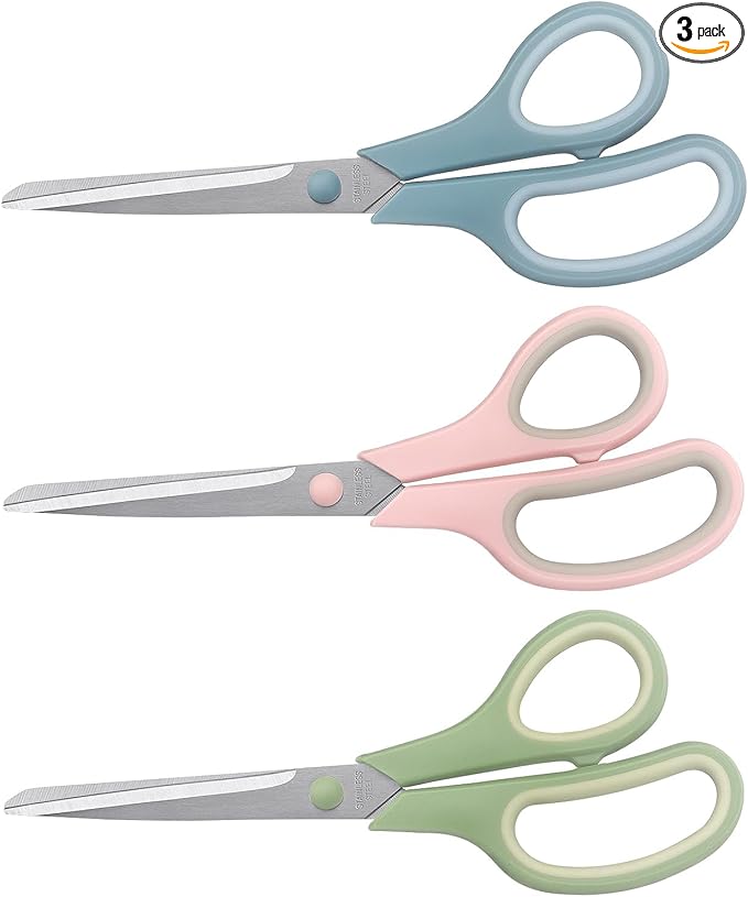LONGKEY 8.5 Inch Scissors, All-Purpose, Soft Comfort-Grip, Ambidextrous by LONGKEY