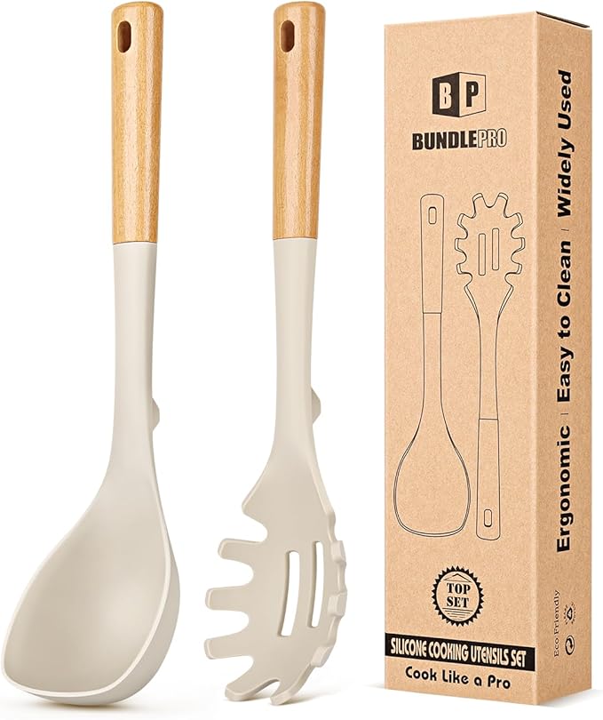 Silicone Soup Ladle and Spaghetti Spoon Set by BUNDLEPRO