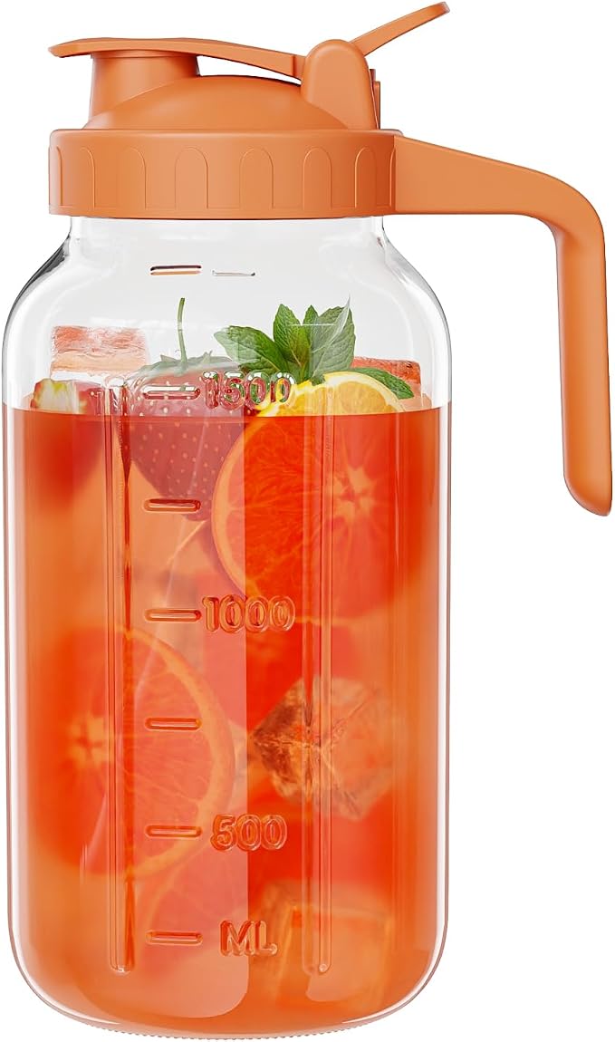 Glass Mason Jar Pitcher, 64 oz Wide Mouth Jug by Junvpic