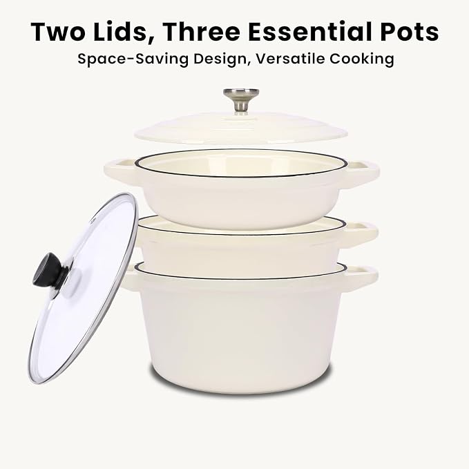 QuliMetal Enameled Cast Iron Set 5-Pc, Dutch Oven, Grill Pan, - Image 6