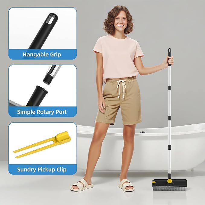 Scrub Brush with Long Handle, Floor Scrub Brush Squeegee Broom - Image 5