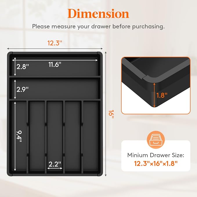 Lifewit Silverware Drawer Organizer Tray, Plastic Cutlery Storage - Image 3