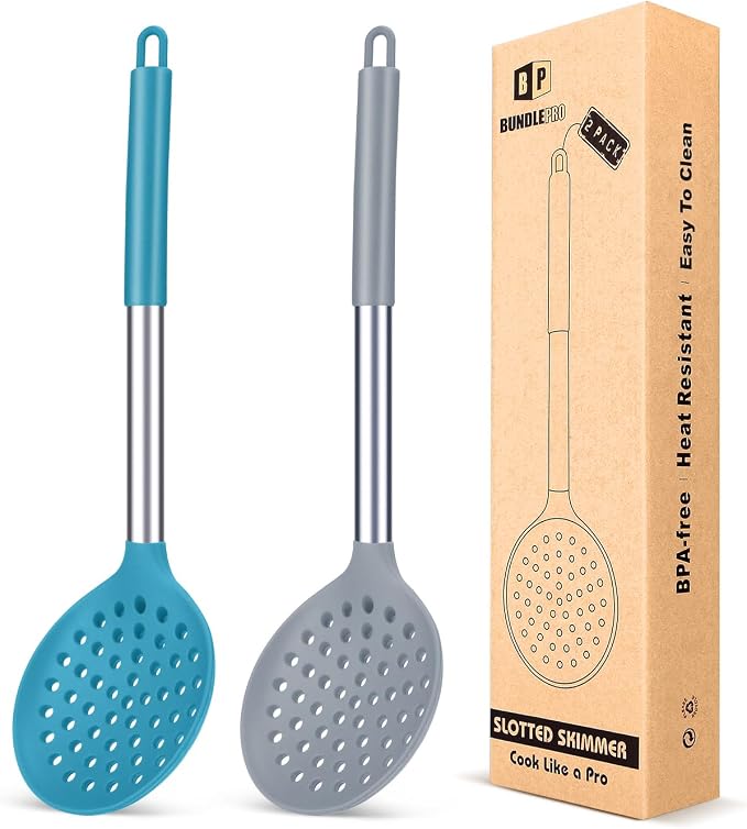 Kitchen Ladle Strainer Set of 2 Large Slotted Spoon by BUNDLEPRO