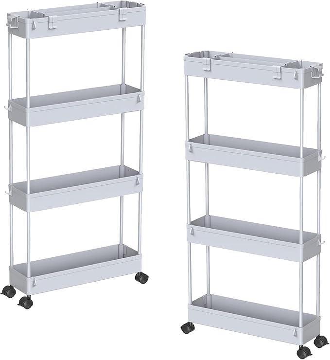 SPACELEAD 2-piece Set Slim Storage Cart 3 Tier, Bathroom Organizer Rolling by Home