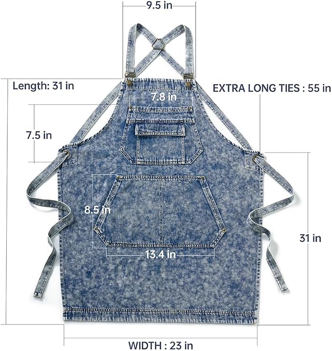 Denim Apron with Pockets for Hair Stylist Gardening Craftsmen Barista Women - Image 7