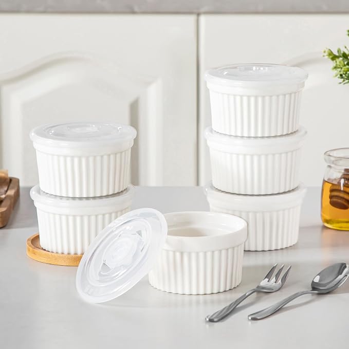 vancasso 6 oz Ramekins with Lid, Porcelain Creme Brulee Souffle Dishes - Image 6