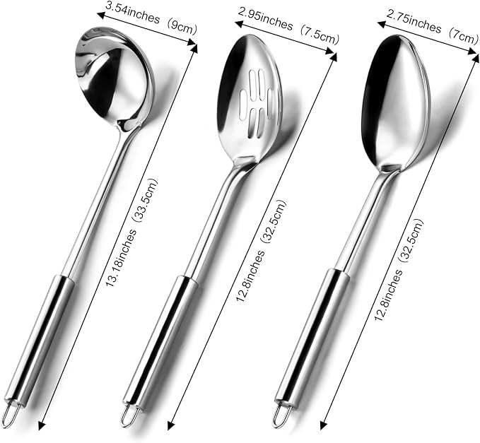 Pleafind Serving Utensils Set for Parties, 3-Piece Silver Stainless Steel - Image 2