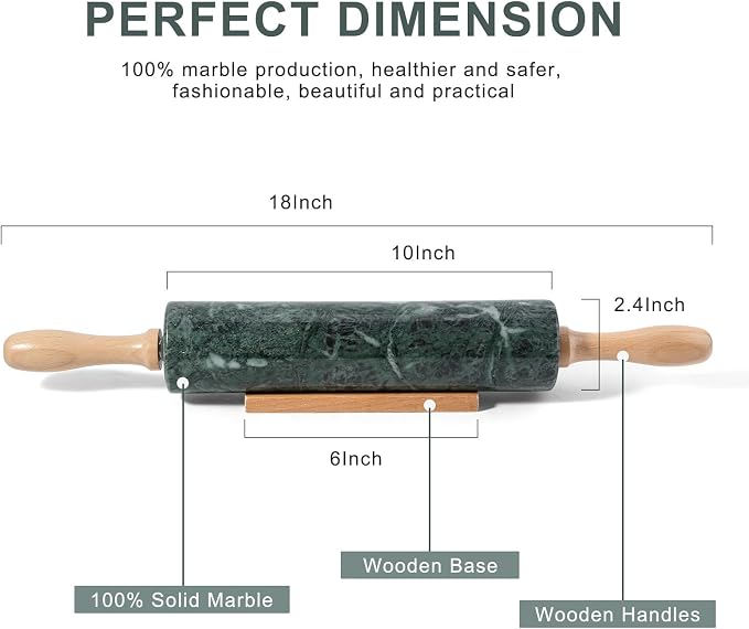 Koville Indian Green Marble Rolling Pin, Non-Stick Stone Dough Roller, 18 Inch - Image 2