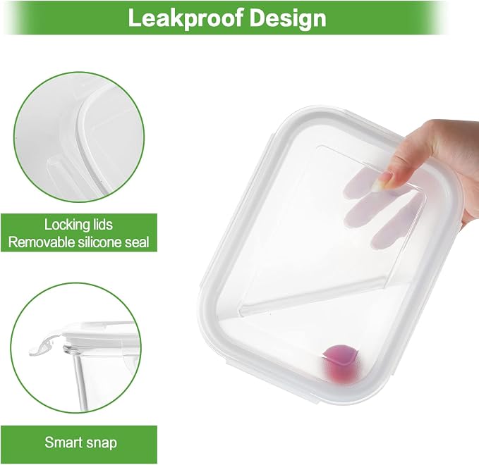 HOMBERKING Large Glass Meal Prep Containers, 5 Sets 35oz | 4.5cups, Food Storage - Image 3