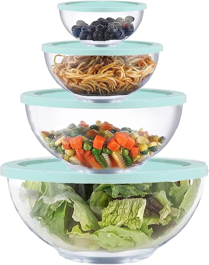 Glass Mixing Bowl Set with Airtight Lids by Homwin
