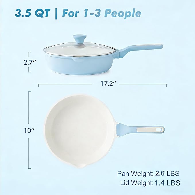 SENSARTE Nonstick Ceramic Saute Pan 10-inch, 3.5QT Nonstick Skillet, Non Toxic - Image 3