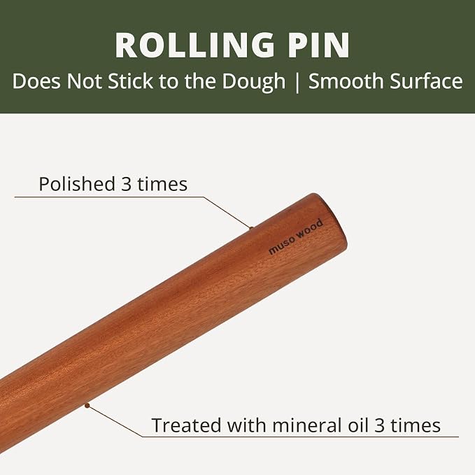 Muso Wood Sapele Wooden Dowel Rolling Pin - Image 2