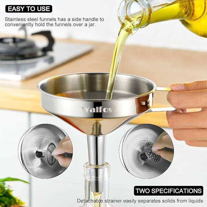 Stainless Steel Funnel, Walfos 3 Different Sizes of Kitchen funnels - Image 3
