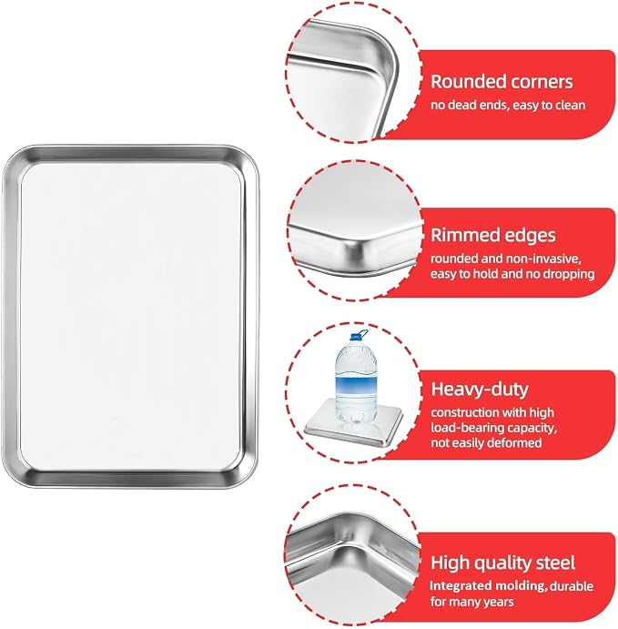 Baking Sheet, Stainless Steel Cookie Sheet Baking Pan Tray - Image 3