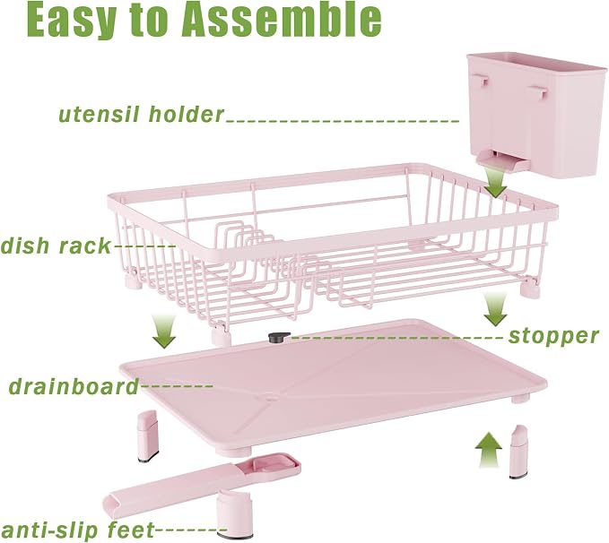 Dish Drainer Rack with Drip Tray, Sink Dish Drainer with Drainage Spout - Image 4