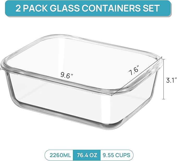 Vtopmart 2Pack 2260ml/ 76.4oz Large Glass Storage Containers - Image 2