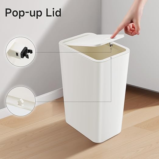 TIPGO Bathroom Trash Can with Lid, 4 Gallon / 15 Liter Small Garbage Can - Image 6