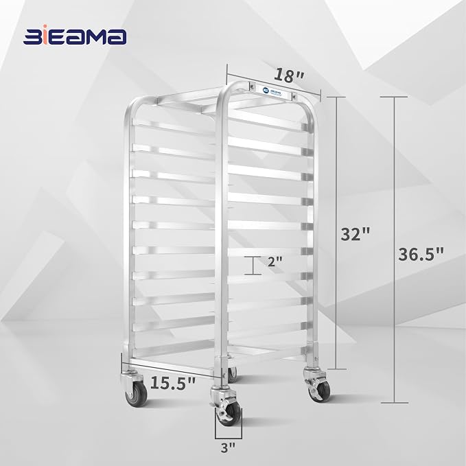 BIEAMA 10-Tier Half Sheet Pan Rack, NSF Bun Pan Rack, Aluminum Bakery Rack - Image 2