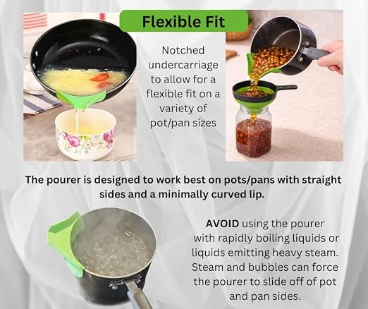 Collapsible Funnel Set of 3 | Silicone Pot Edge Soup Pour Spout | Food Grade - Image 7