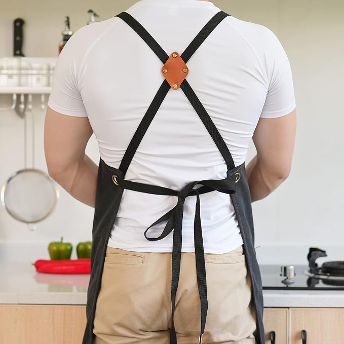 Aoomzoon Canvas Aprons for Men Chef Apron, Work Apron - 16oz Heavy Duty Cross - Image 5