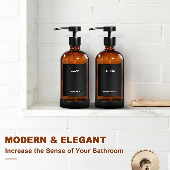 RYTOXILO Hand Soap Dispenser for Bathroom 2 Pack, Amber Glass Soap Dispenser - Image 7