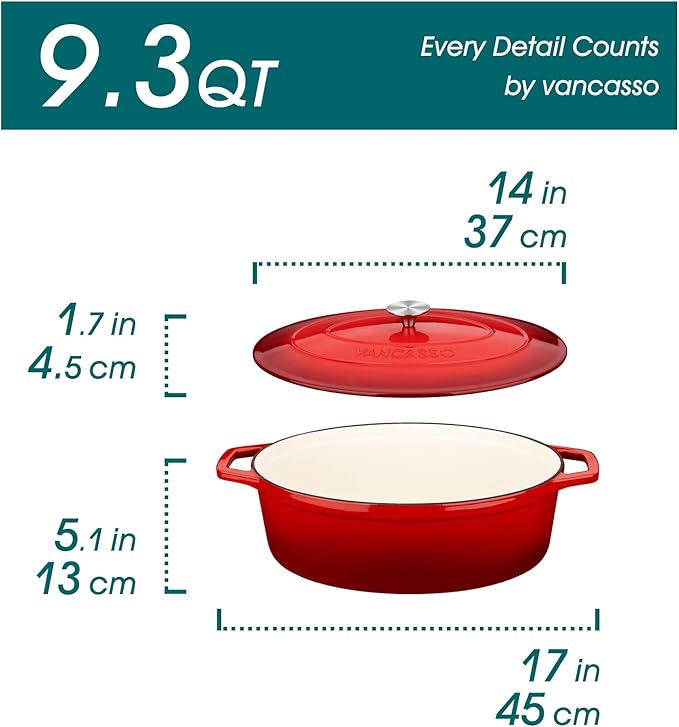 vancasso Enameled Cast Iron Dutch Oven, 9.3 Quart Dutch Oven Pot - Image 2