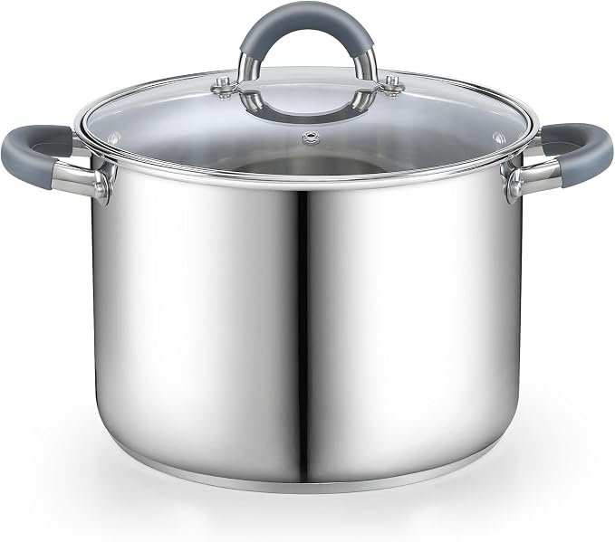 Cook N Home Stock Pot with Lid, 12-Quart Basic Stainless Steel Sauce Cooking by CookNHome